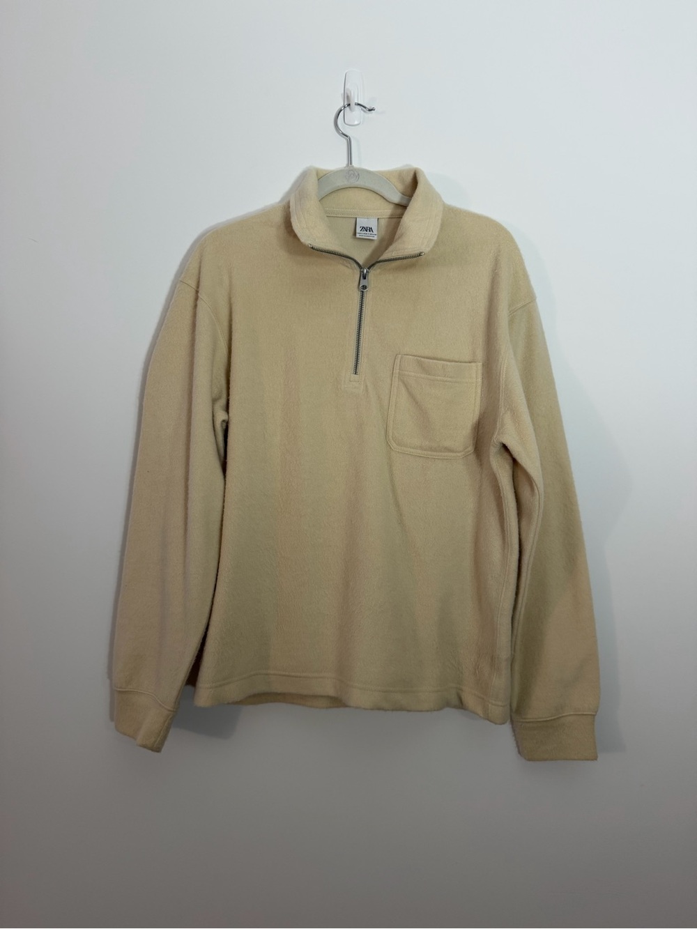 Zara Men’s Cream Quarter-Zip Fleece Pullover